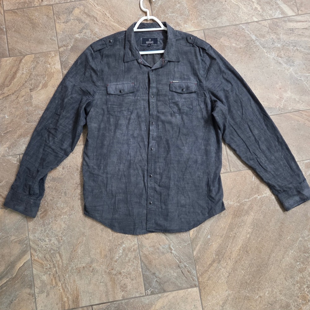 Buffalo David Bitton XXL Gray Long Sleeve Button Up Shirt Casual‎ Utility